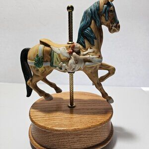 Willitts Musical Carousel Horse with Angel Wood Base Plays Carousel Waltz 60